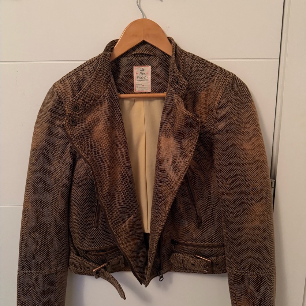 We The Free Brown Vegan Leather Moto Jacket NWOT